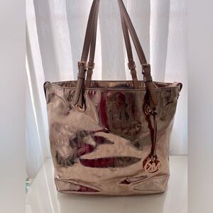 Authentic Michael Kors Rose Gold Metallic Tote Bag Purse